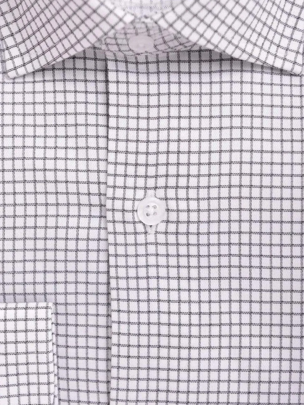 Mens Slim Fit Black & White Check Spread Collar Stretch Cotton Blend Dress Shirt
