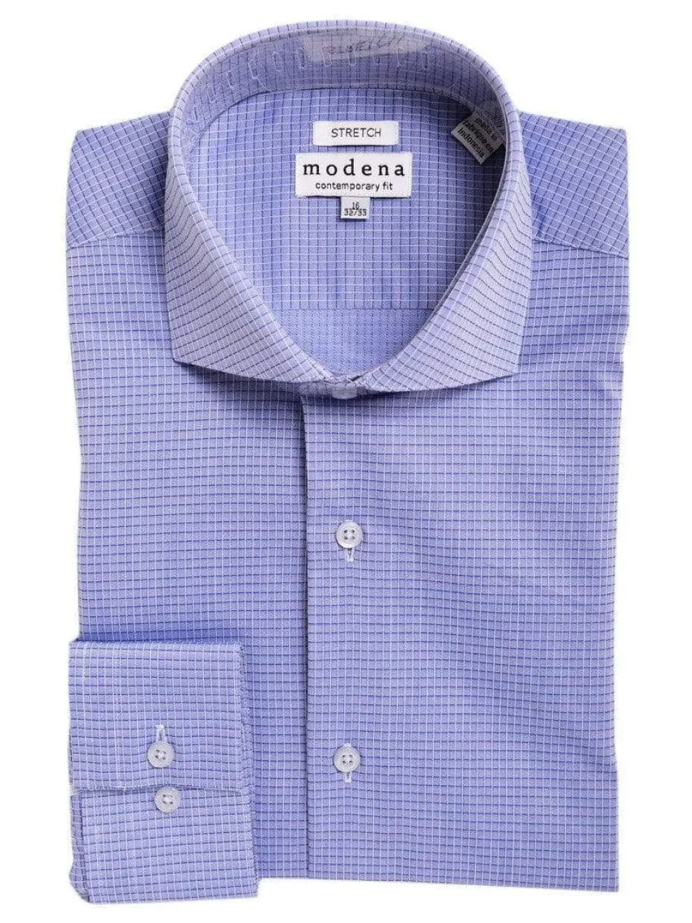 Mens Slim Fit Blue Check Cutaway Collar Cotton Blend Stretch Dress Shirt