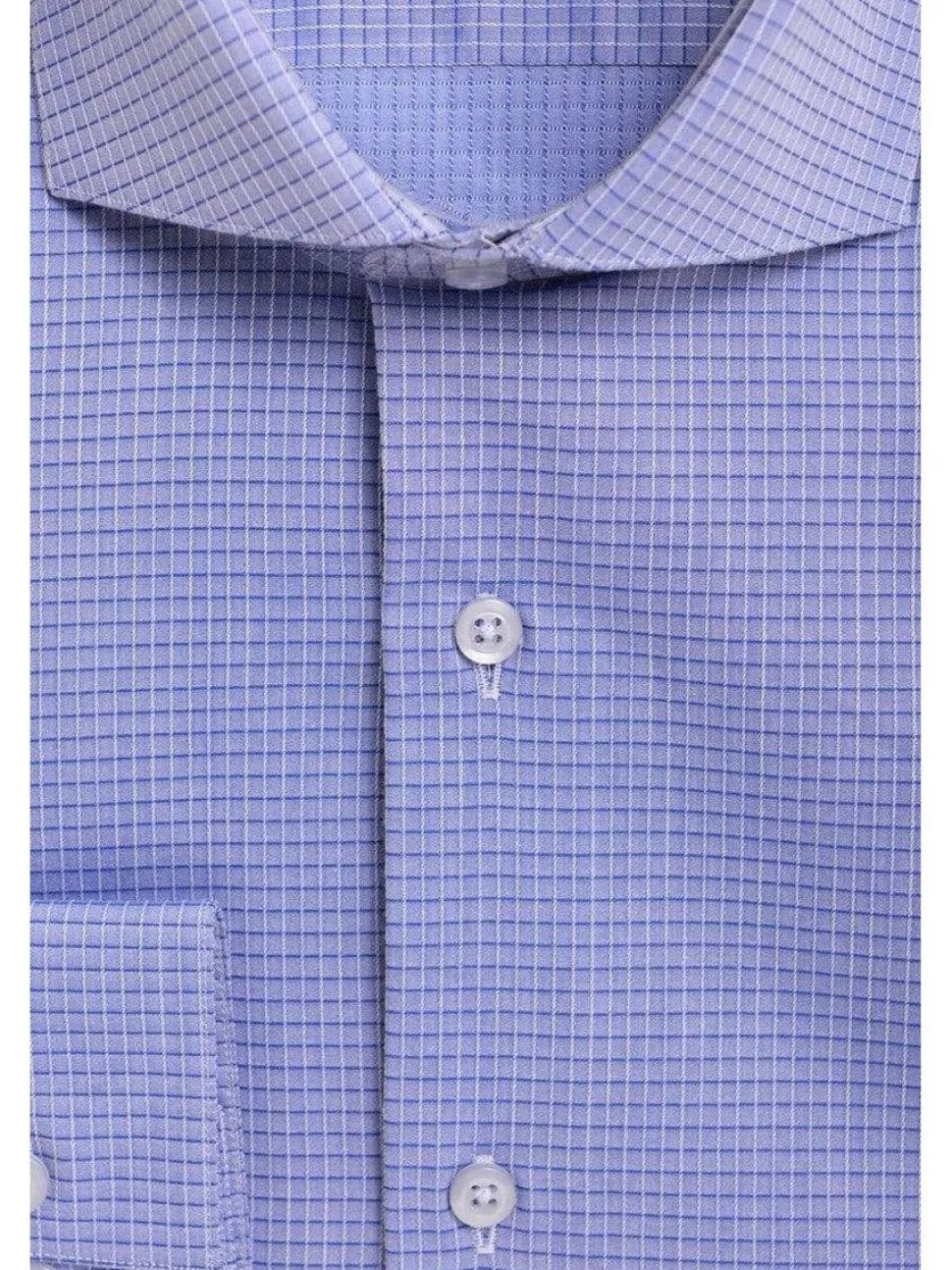 Mens Slim Fit Blue Check Cutaway Collar Cotton Blend Stretch Dress Shirt
