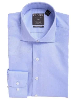 Mens Slim Fit Blue Textured Spread Collar Cotton Dress Shirt