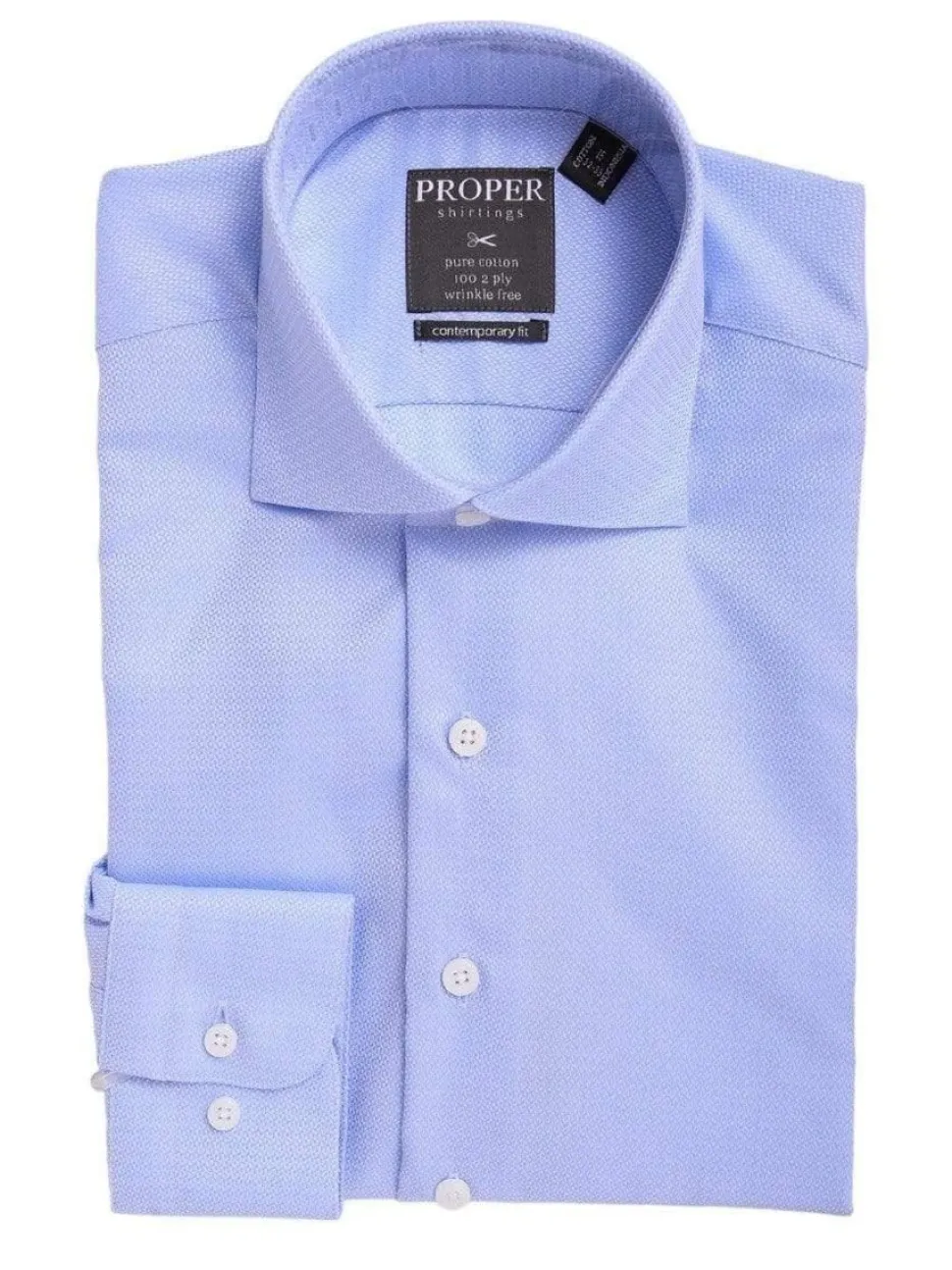 Mens Slim Fit Blue Textured Spread Collar Cotton Dress Shirt