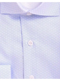 Mens Slim Fit Blue & White Geometric Pattern Spread Collar Cotton Dress Shirt