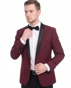 Men's Slim Fit Burgundy 1 Button Shawl Lapel Tuxedo Jacket & Pants