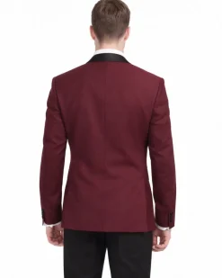 Men's Slim Fit Burgundy 1 Button Shawl Lapel Tuxedo Jacket & Pants