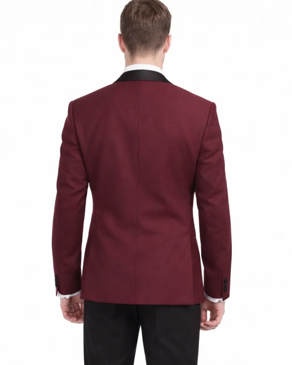 Men's Slim Fit Burgundy 1 Button Shawl Lapel Tuxedo Jacket & Pants