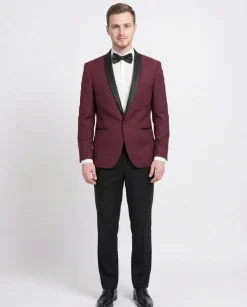 Men's Slim Fit Burgundy 1 Button Shawl Lapel Tuxedo Jacket & Pants