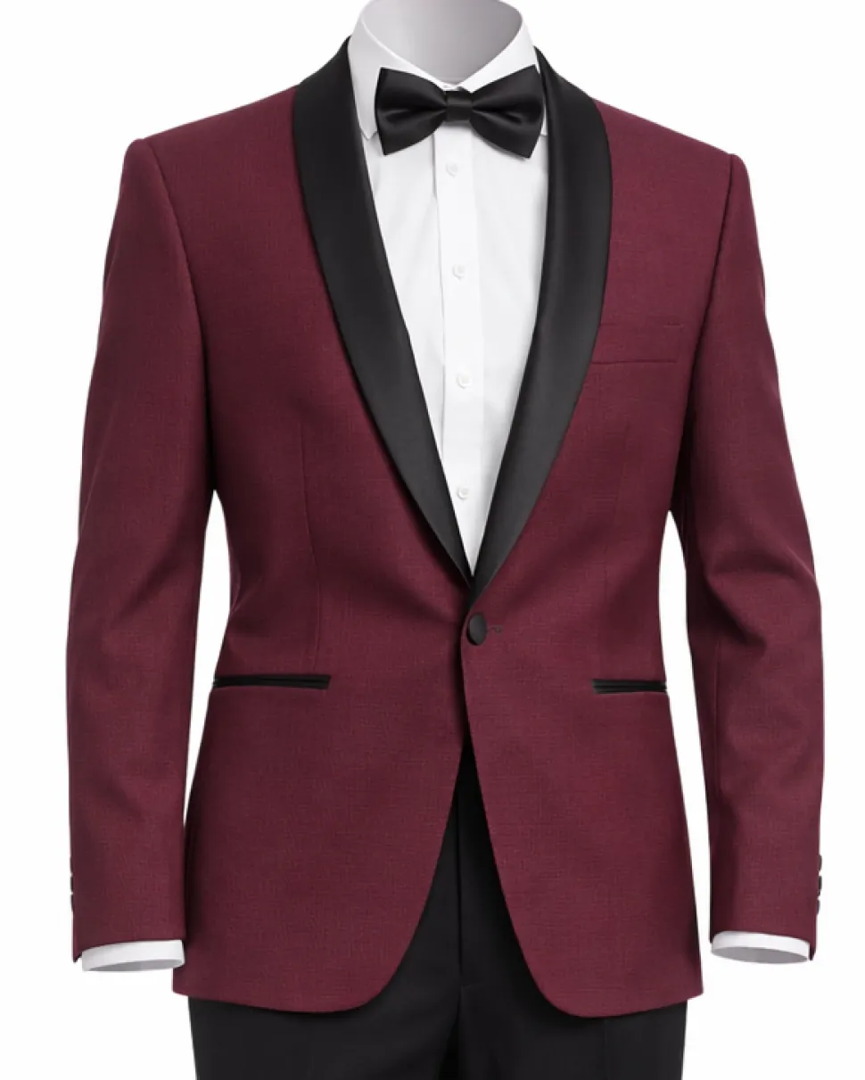 Men's Slim Fit Burgundy 1 Button Shawl Lapel Tuxedo Jacket & Pants