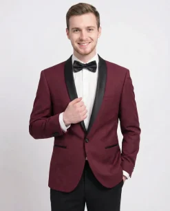 Men's Slim Fit Burgundy 1 Button Shawl Lapel Tuxedo Jacket & Pants