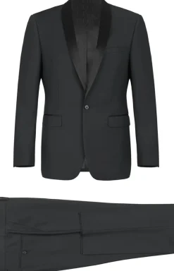 Men's Slim Fit 1 Button Shawl Lapel Tuxedo Jacket & Pants - Black