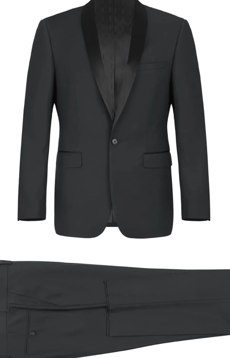 Men's Slim Fit 1 Button Shawl Lapel Tuxedo Jacket & Pants - Black
