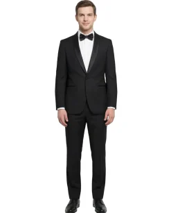 Men's Slim Fit 1 Button Shawl Lapel Tuxedo Jacket & Pants - Black