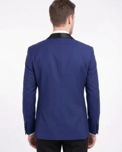 Men's Slim Fit 1 Button Shawl Lapel Tuxedo Jacket & Pants - Indigo Blue