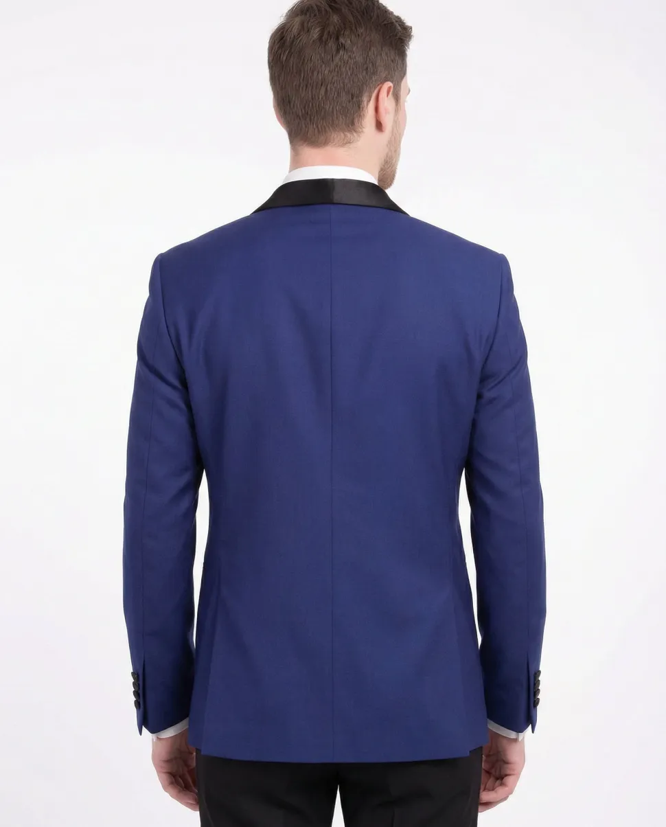 Men's Slim Fit 1 Button Shawl Lapel Tuxedo Jacket & Pants - Indigo Blue