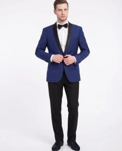 Men's Slim Fit 1 Button Shawl Lapel Tuxedo Jacket & Pants - Indigo Blue