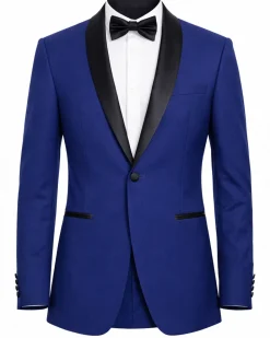 Men's Slim Fit 1 Button Shawl Lapel Tuxedo Jacket & Pants - Indigo Blue