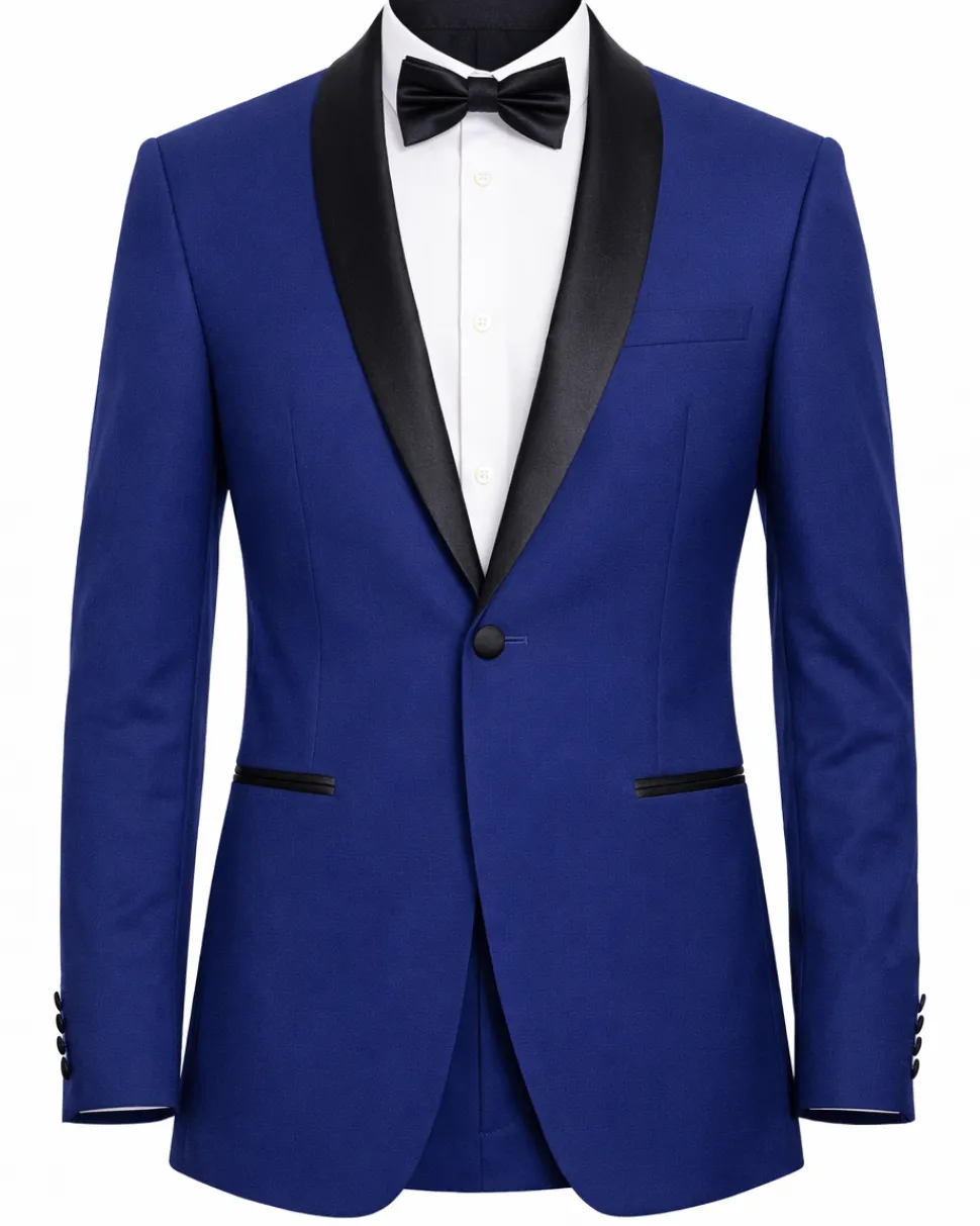Men's Slim Fit 1 Button Shawl Lapel Tuxedo Jacket & Pants - Indigo Blue