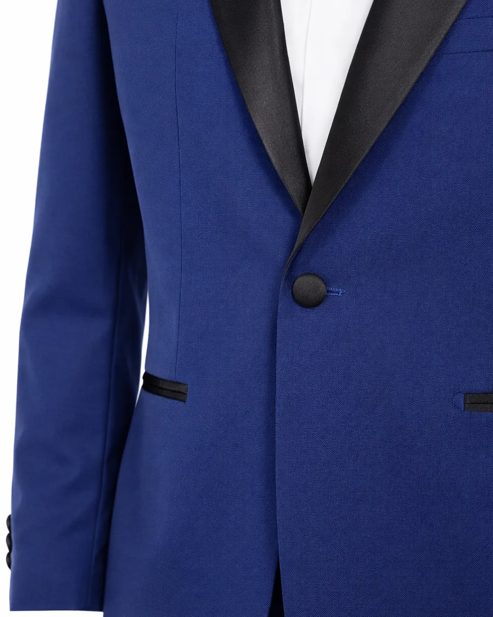 Men's Slim Fit 1 Button Shawl Lapel Tuxedo Jacket & Pants - Indigo Blue