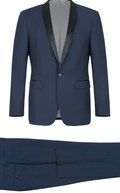 Men's Slim Fit 1 Button Shawl Lapel Tuxedo Jacket & Pants - Solid Blue