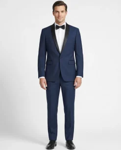 Men's Slim Fit 1 Button Shawl Lapel Tuxedo Jacket & Pants - Solid Blue