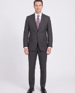 Mens Slim Fit Charcoal Gray Check Two Button Wool Suit