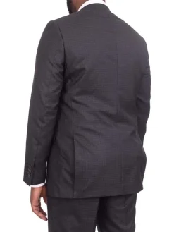 Mens Slim Fit Charcoal Gray Check Two Button Wool Suit