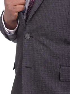 Mens Slim Fit Charcoal Gray Check Two Button Wool Suit