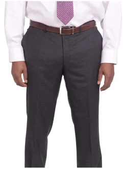 Mens Slim Fit Charcoal Gray Check Two Button Wool Suit