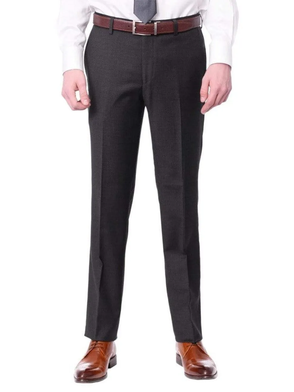 Mens Slim Fit Charcoal Heather Gray Wool Dress Pants
