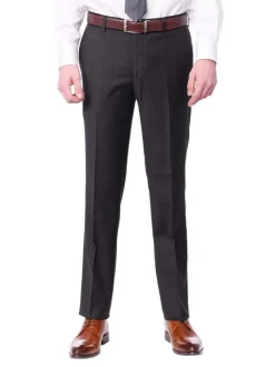 Mens Slim Fit Charcoal Heather Gray Wool Dress Pants