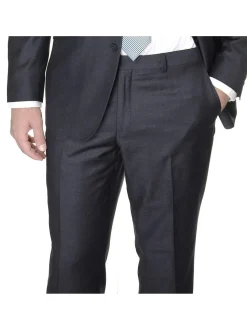 Mens Slim Fit Charcoal Heather Gray Wool Dress Pants