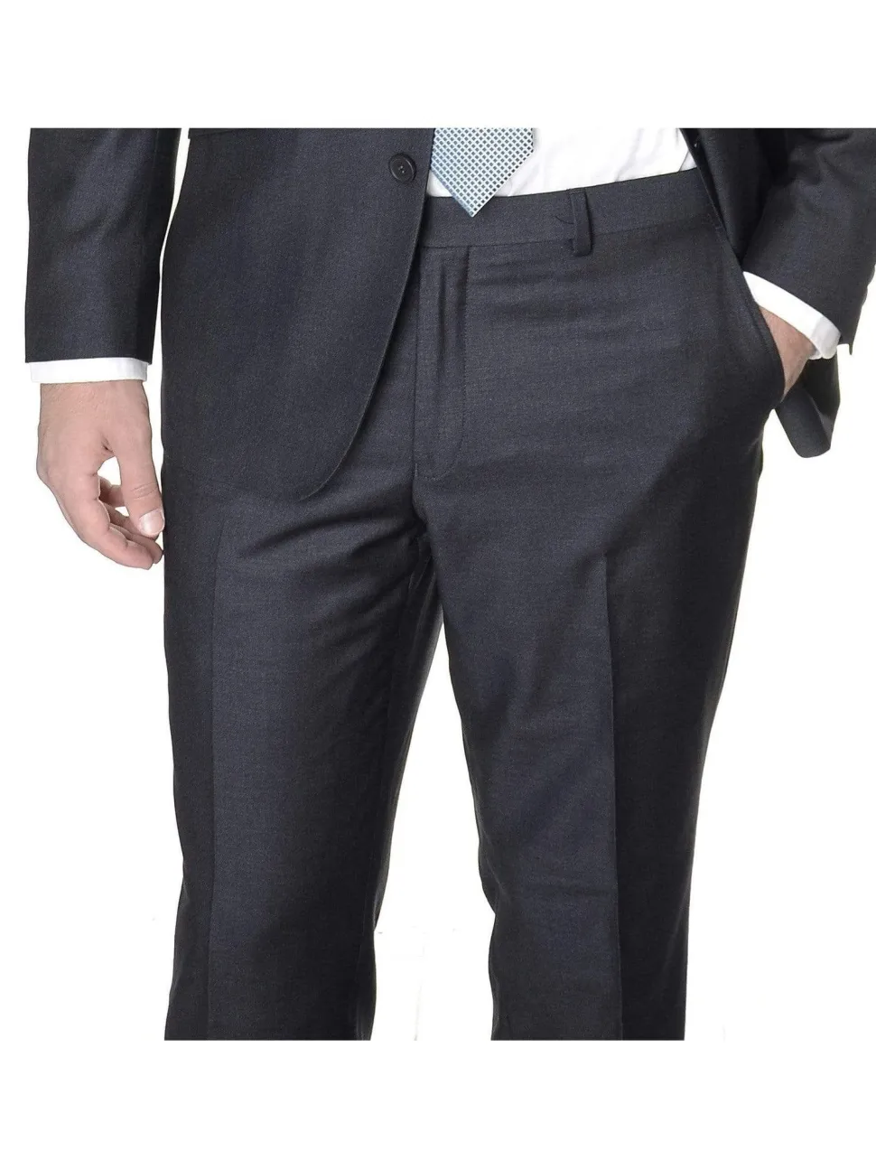 Mens Slim Fit Charcoal Heather Gray Wool Dress Pants
