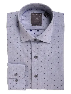Mens Slim Fit Light Blue Oval Motif Spread Collar Cotton Dress Shirt