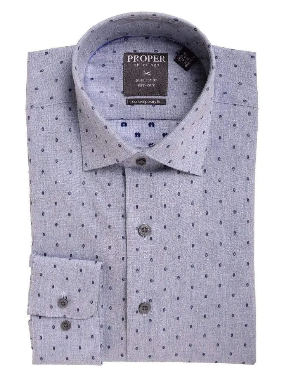 Mens Slim Fit Light Blue Oval Motif Spread Collar Cotton Dress Shirt