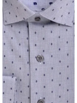 Mens Slim Fit Light Blue Oval Motif Spread Collar Cotton Dress Shirt