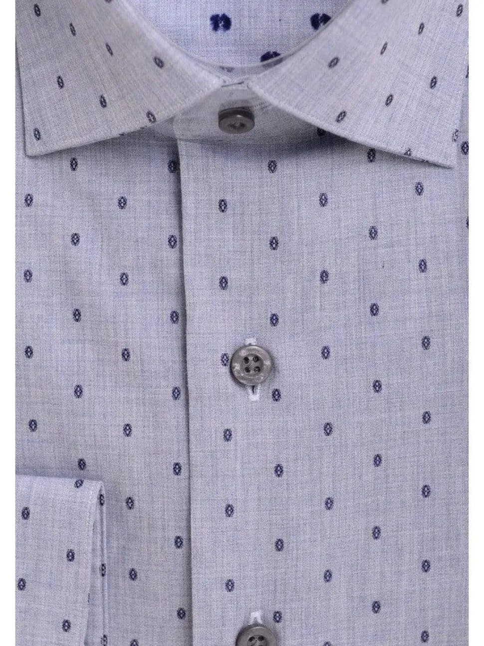 Mens Slim Fit Light Blue Oval Motif Spread Collar Cotton Dress Shirt