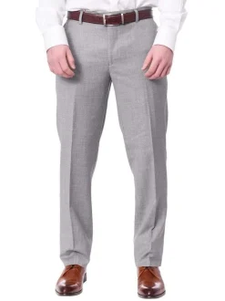 Mens Slim Fit Light Gray Flat Front Wool Dress Pants
