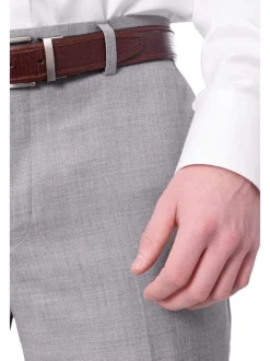 Mens Slim Fit Light Gray Flat Front Wool Dress Pants