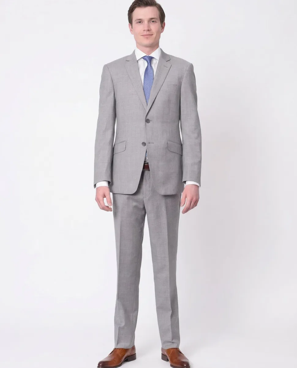 Mens Slim Fit Light Gray Two Button 100% Wool Suit