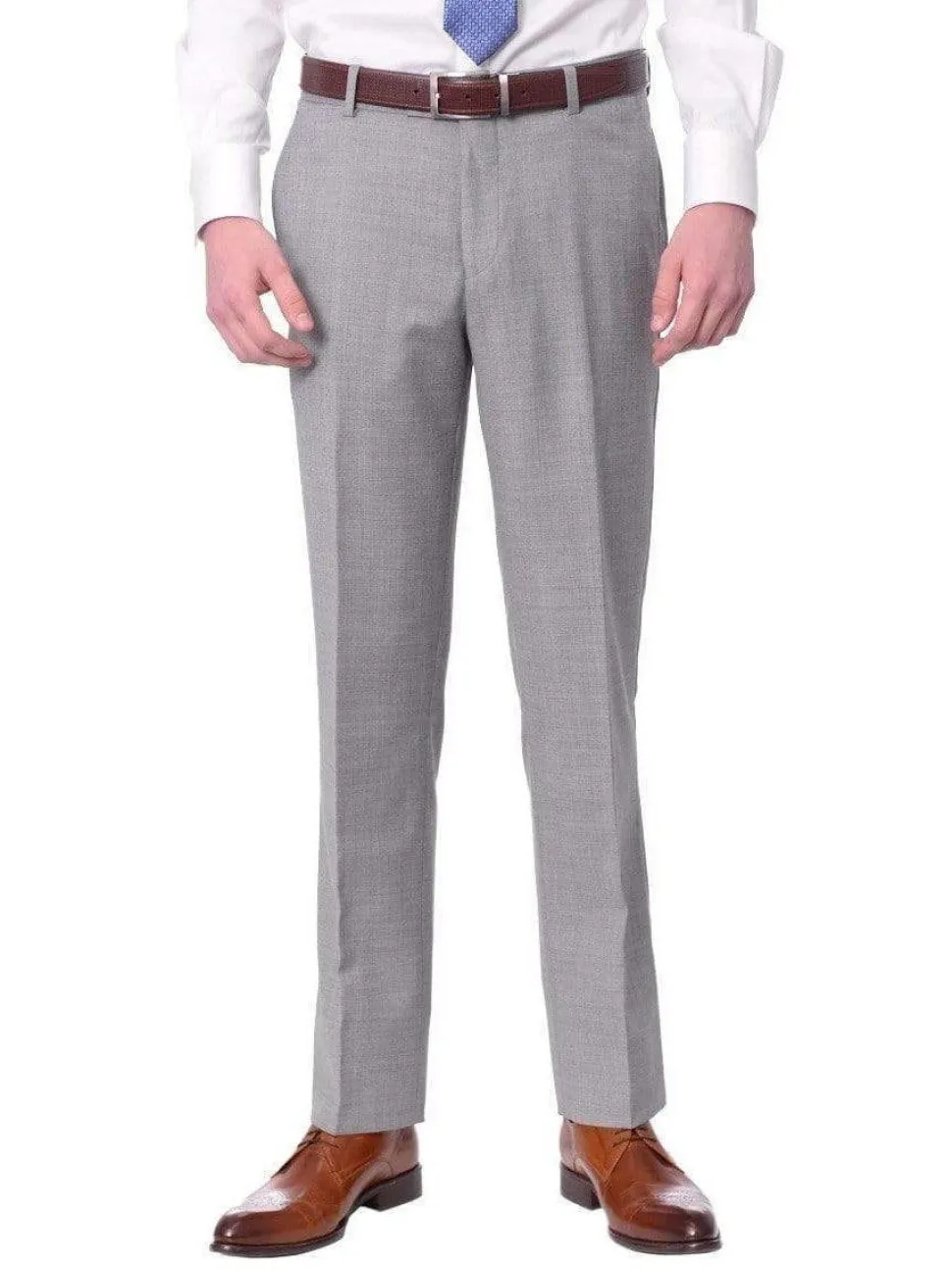 Mens Slim Fit Light Gray Two Button 100% Wool Suit