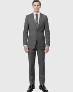 Mens Slim Fit Medium Gray Two Button 100% Wool Suit