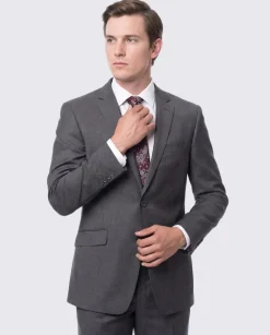 Mens Slim Fit Medium Gray Two Button 100% Wool Suit