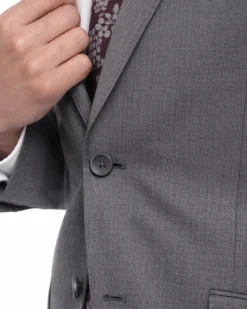 Mens Slim Fit Medium Gray Two Button 100% Wool Suit