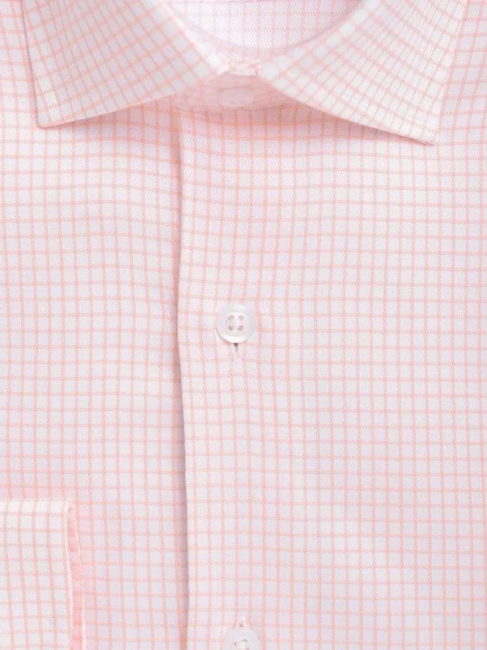 Mens Slim Fit Melon Orange Check Spread Collar Stretch Cotton Blend Dress Shirt