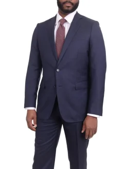 Mens Slim Fit Navy Blue Check Two Button Wool Suit