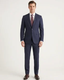 Mens Slim Fit Navy Blue Check Two Button Wool Suit