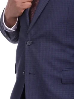 Mens Slim Fit Navy Blue Check Two Button Wool Suit