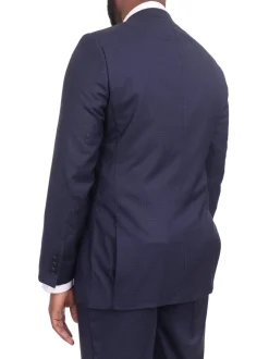 Mens Slim Fit Navy Blue Check Two Button Wool Suit