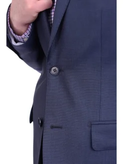 Mens Slim Fit Navy Blue Textured Two Button Wool Suit