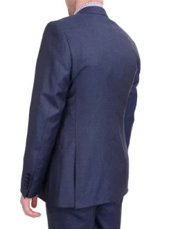 Mens Slim Fit Navy Blue Textured Two Button Wool Suit
