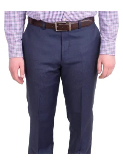 Mens Slim Fit Navy Blue Textured Two Button Wool Suit